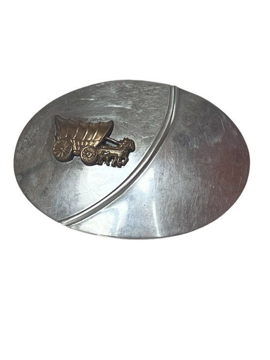 American Vintage Other - Vintage Nicklel Silver Belt Buckle Covered Wagon Horse Carriage Western Casual